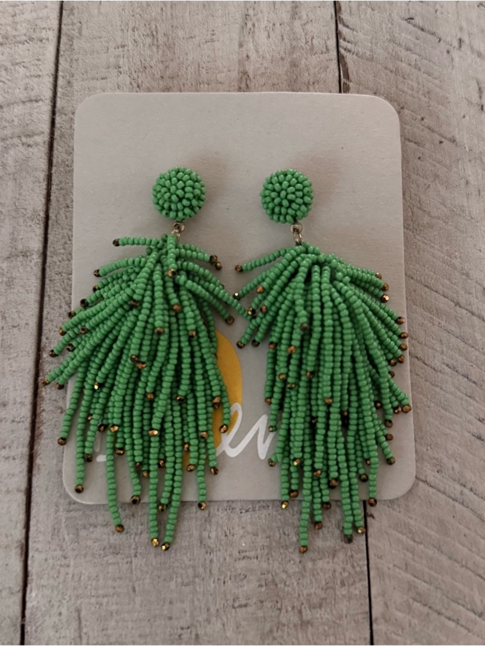 Boden Green Beaded Tassel Drop Earrings NWT